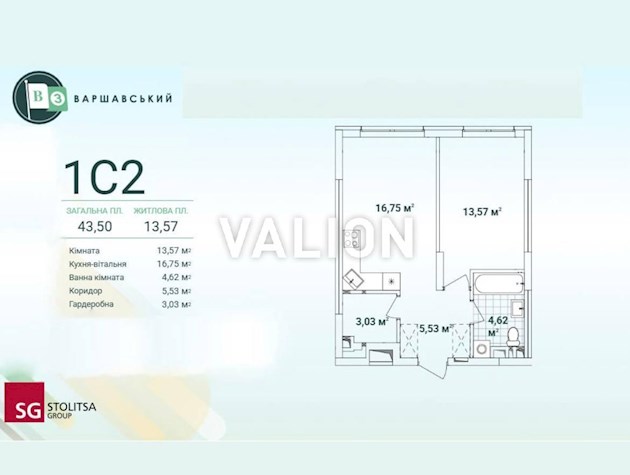 Продаж 1 кім. квартири ЖК Варшавський 3 буд. 10.5 (1C2) 7 поверх